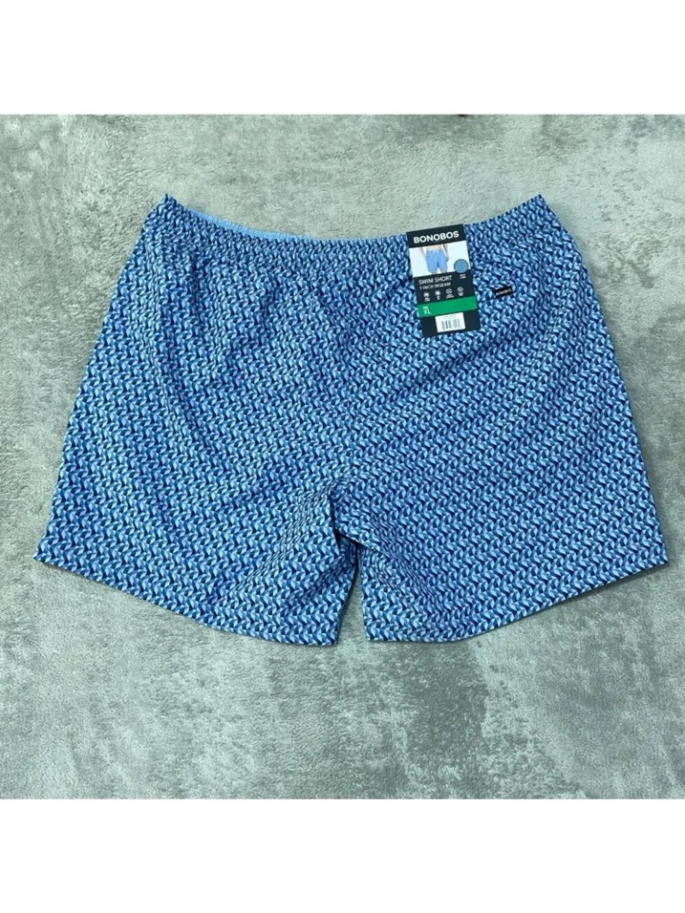 NWT Bonobos Men's Swim Shorts XL Blue Geometric Print 7-Inch Inseam Mesh Liner